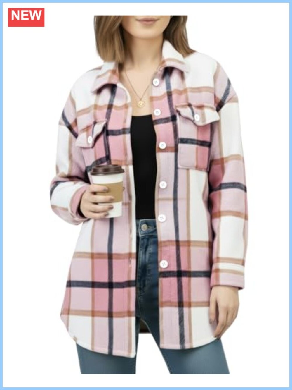 Plaid Flannel Shacket Relaxed Fit Button Down Collared